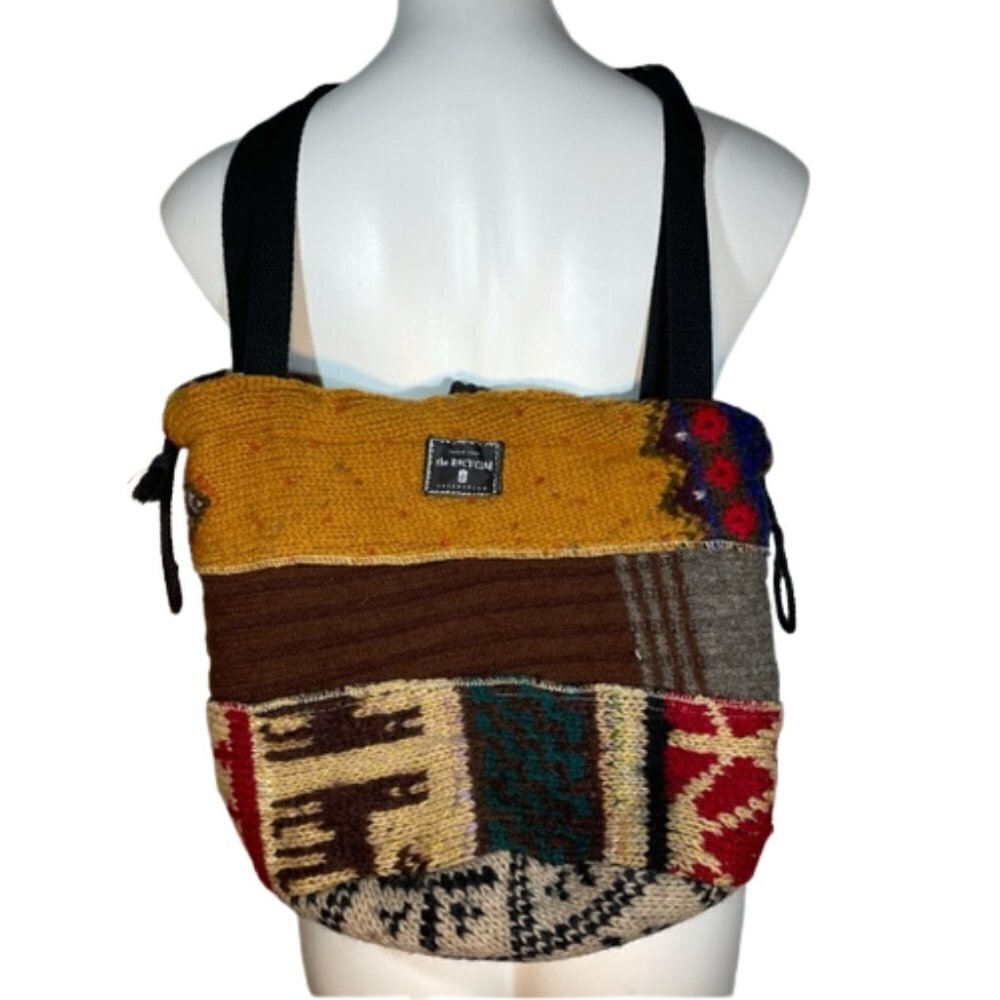 Boho Patchwork tote bag upcycled Sweater bag artisan bohemian one of a kind